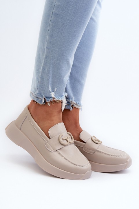 Women's Leather Platform Moccasins Beige S.Barski LR490