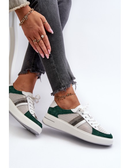 Women's Leather Sneakers D&A LR110 Green-White
