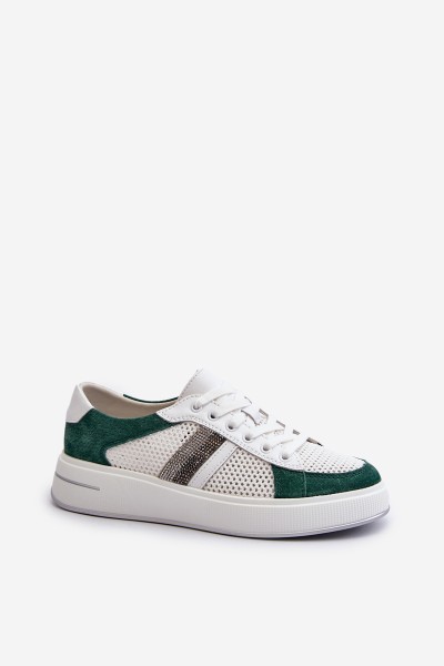 Women's Leather Sneakers D&A LR110 Green-White 2
