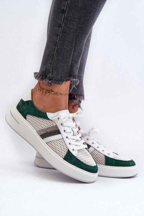 Women's Leather Sneakers D&A LR110 Green-White