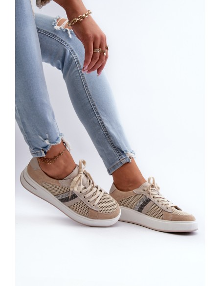Women's Leather Sneakers D&A LR110 Beige