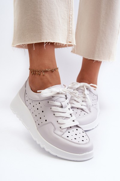 Women's Openwork Wedge Sneakers Natural Leather Light Grey S.Barski LR482