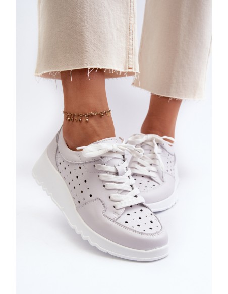 Women's Openwork Wedge Sneakers Natural Leather Light Grey S.Barski LR482