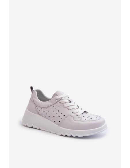 Women's Openwork Wedge Sneakers Natural Leather Light Grey S.Barski LR482