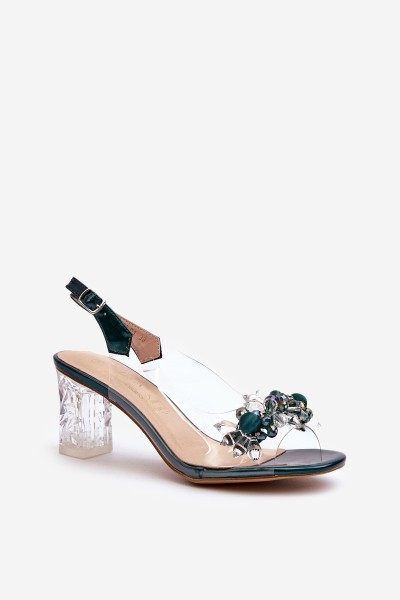 Transparent sandals on a heel with decorations in green D&A MR38-D1 2