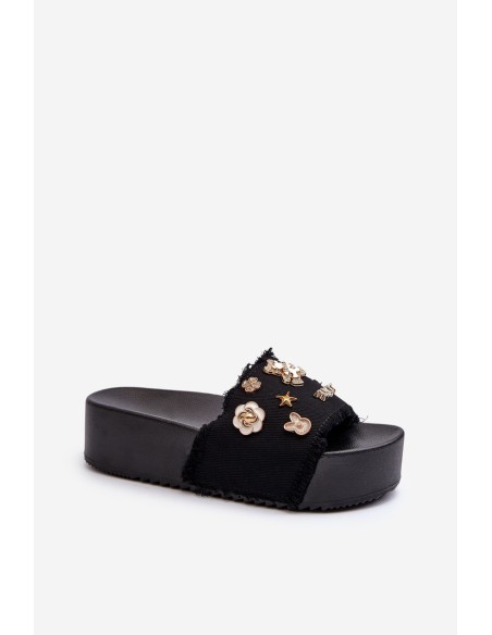 Women's Platform Sandals with Buckles Black