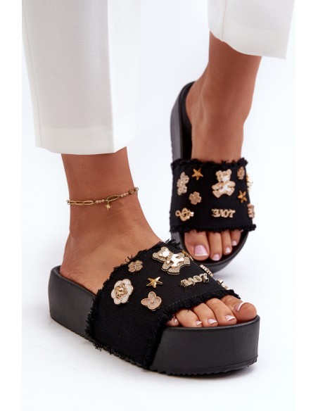 Women's Platform Sandals with Buckles Black