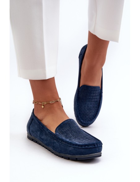 Navy Blue Women's Suede Moccasins S.Barski LR755