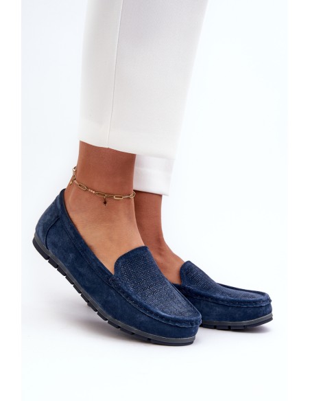 Navy Blue Women's Suede Moccasins S.Barski LR755