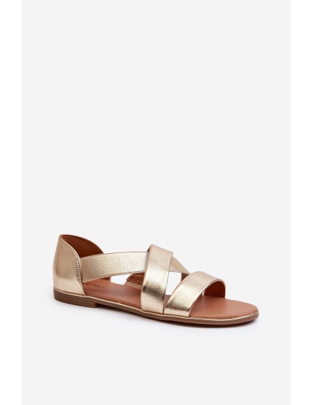 Leather Sandals with Elastic Gold Apulia