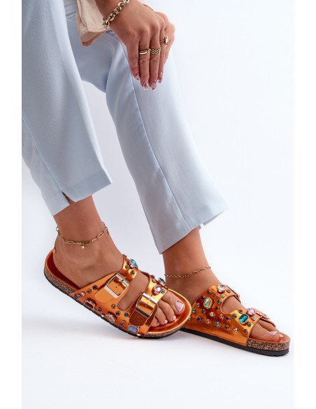 Decorated Women's Flip Flops with Buckles S.Barski MY121 Orange