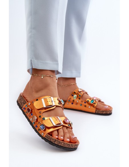 Decorated Women's Flip Flops with Buckles S.Barski MY121 Orange