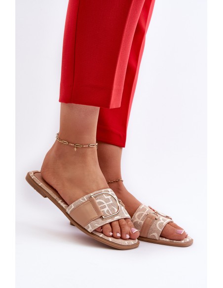 Shiny Women's Flip Flops with Embellishment Beige Taleci