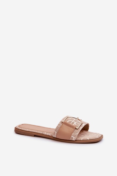 Shiny Women's Flip Flops with Embellishment Beige Taleci 2