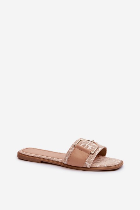 Shiny Women's Flip Flops with Embellishment Beige Taleci