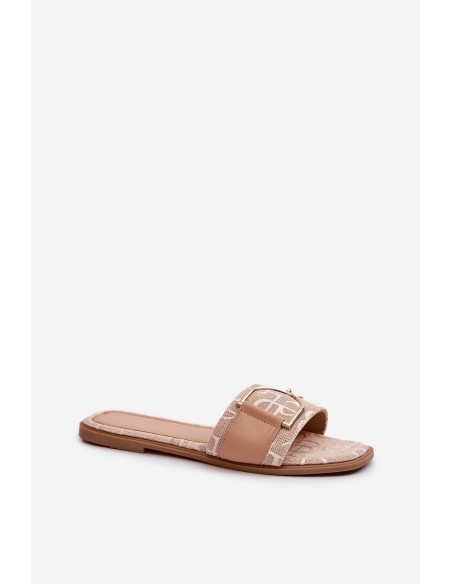 Shiny Women's Flip Flops with Embellishment Beige Taleci