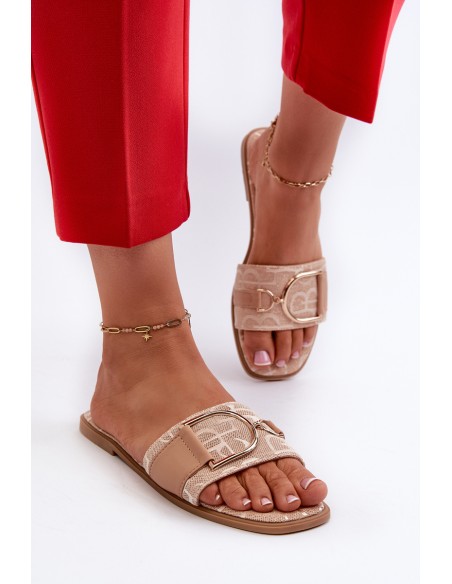 Shiny Women's Flip Flops with Embellishment Beige Taleci