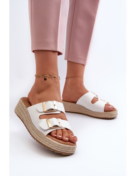 Women's White Leather Sandals with Woven Eco Leather Zaloemi