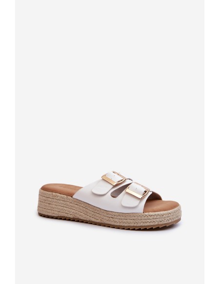 Women's White Leather Sandals with Woven Eco Leather Zaloemi