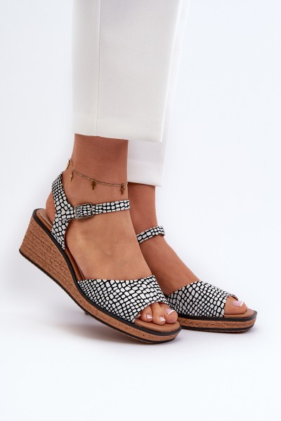 Moteriškos pleištinės basutės Sergio Leone SK303 juodos ir baltos spalvos