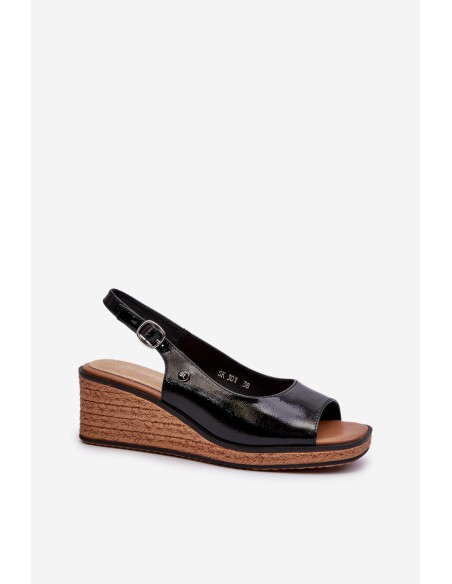 Women's Patent Leather Wedge Sandals Sergio Leone SK301 Black