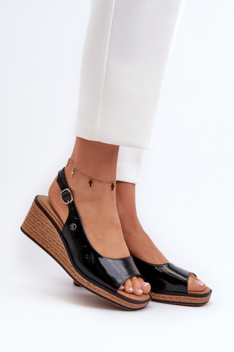 Women's Patent Leather Wedge Sandals Sergio Leone SK301 Black