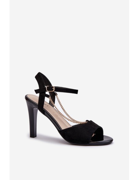 Women's High Heel Eco Suede Sandals with Chain Sergio Leone SK925 Black