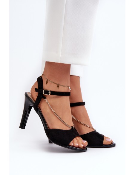 Women's High Heel Eco Suede Sandals with Chain Sergio Leone SK925 Black