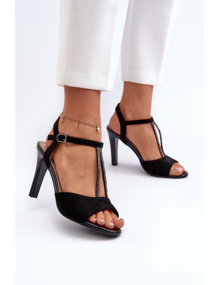 Women's High Heel Sandals with Embellished Straps Sergio Leone SK924 Black