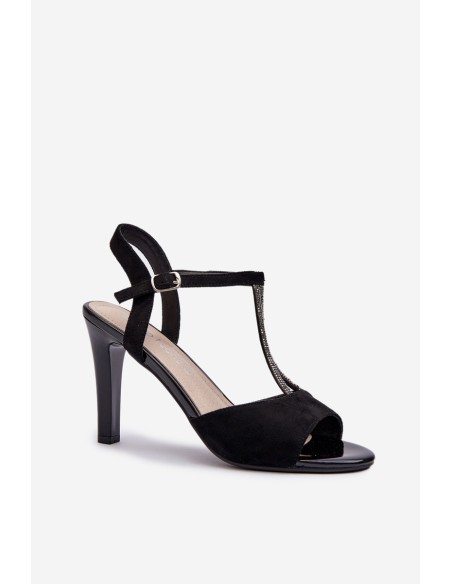 Women's High Heel Sandals with Embellished Straps Sergio Leone SK924 Black