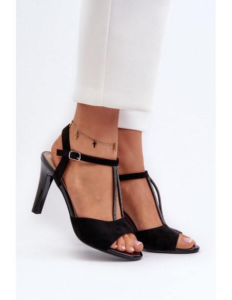 Women's High Heel Sandals with Embellished Straps Sergio Leone SK924 Black