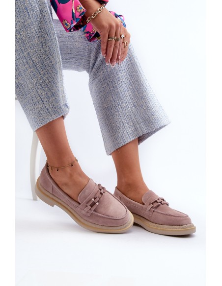 Women's Suede Loafers with Flat Heels and Decorative D&A TW101 Dirty Pink