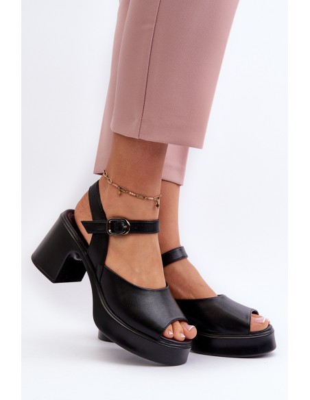 Women's Leather High Heel Sandals Vinceza 66627 Black