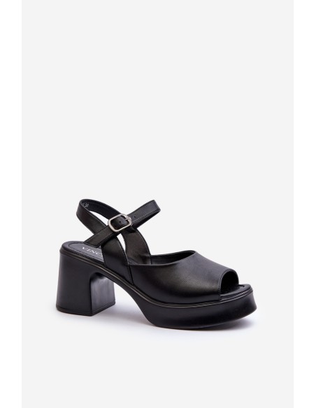 Women's Leather High Heel Sandals Vinceza 66627 Black