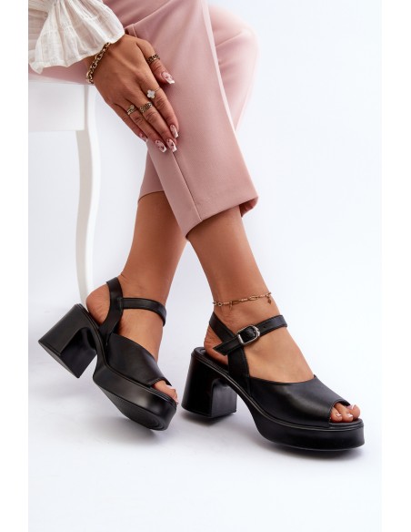 Women's Leather High Heel Sandals Vinceza 66627 Black