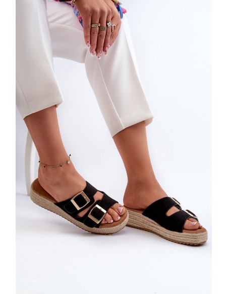 Women's black sandals with braided eco suede Zaloemi