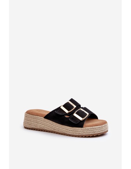 Women's black sandals with braided eco suede Zaloemi