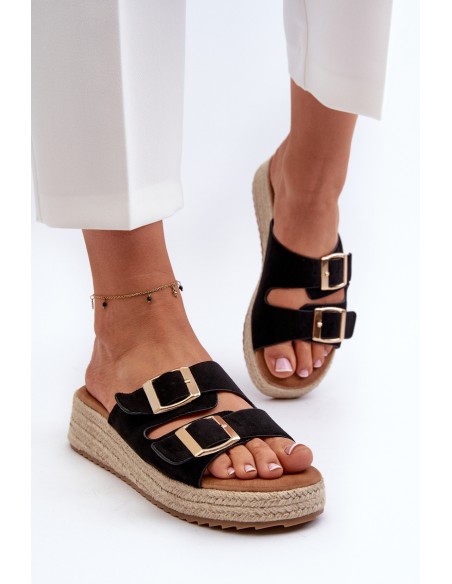 Women's black sandals with braided eco suede Zaloemi