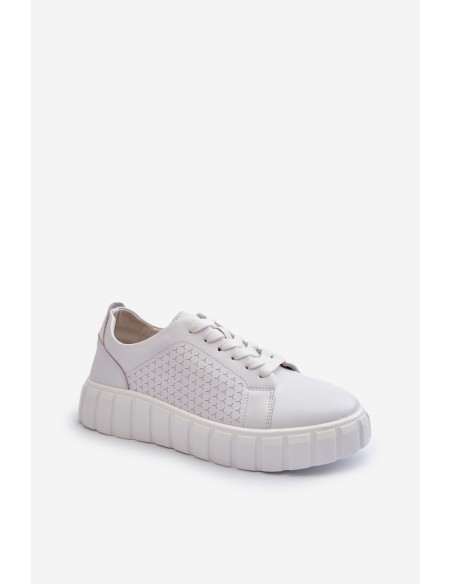 White Women's Leather Platform Sneakers Eselmarie