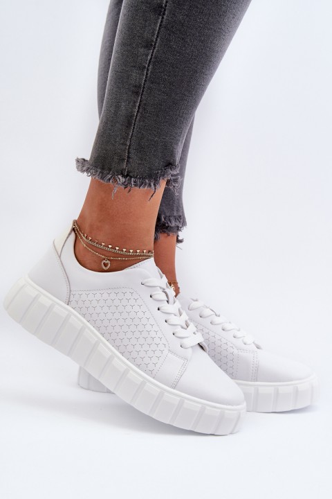 White Women's Leather Platform Sneakers Eselmarie