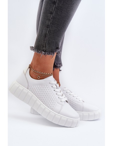 White Women's Leather Platform Sneakers Eselmarie