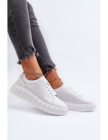 White Women's Leather Platform Sneakers Eselmarie