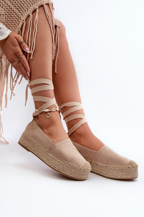 Women's Espadrilles Tied on a Platform with Braiding Beige Tailesse