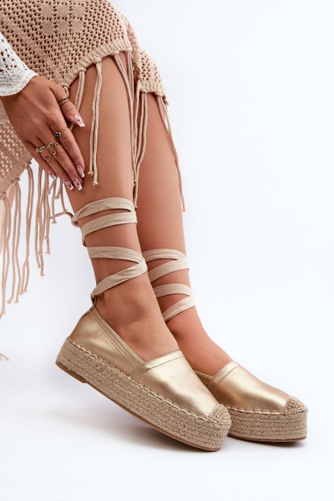 Women's Lace-Up Espadrilles on Platform with Woven Gold Tailesse