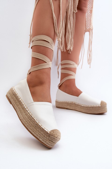 Women's White Lace-Up Platform Espadrilles with Braiding Tailesse