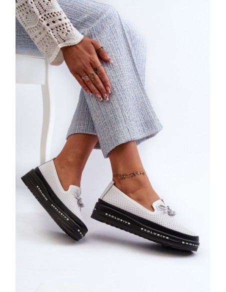 Women's Leather Platform Loafers by S.Barski LR400 White