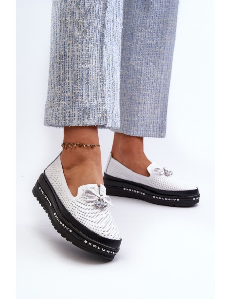 Women's Leather Platform Loafers by S.Barski LR400 White