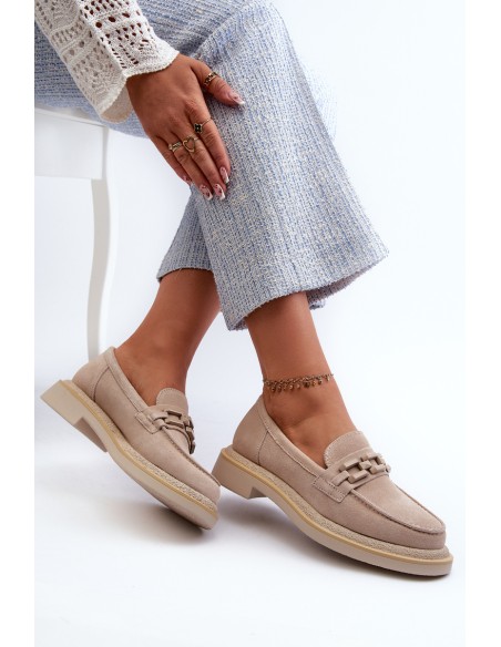 Suede Women's Moccasins S.Barski HX52-222 Beige