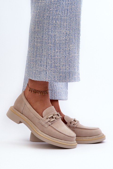 Suede Women's Moccasins S.Barski HX52-222 Beige