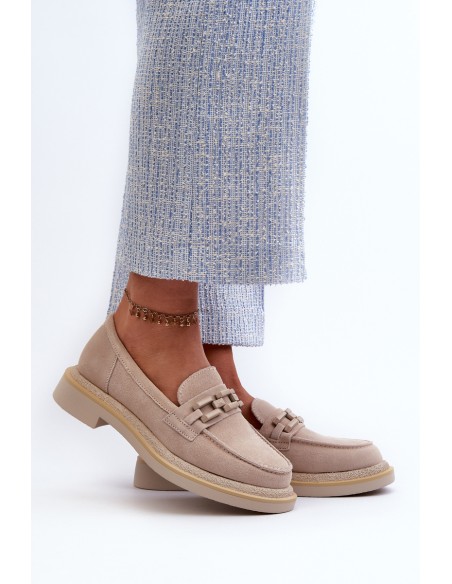 Suede Women's Moccasins S.Barski HX52-222 Beige